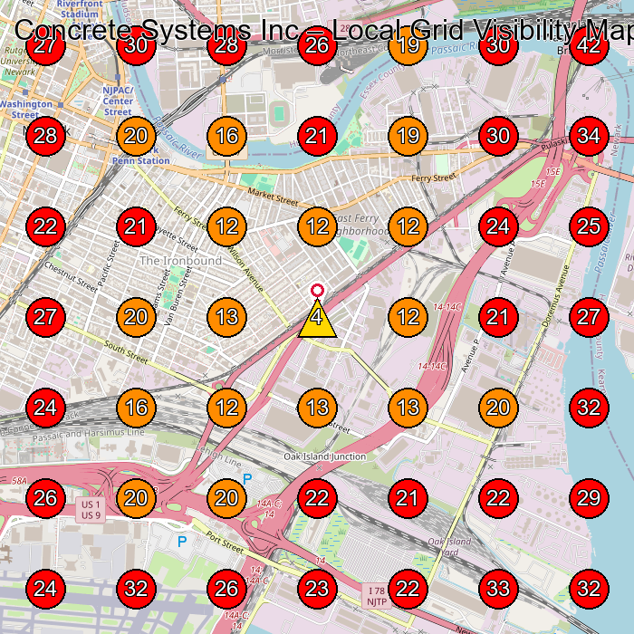Concrete Systems Inc GeoGrid visibility map for Concrete Contractor in Newark